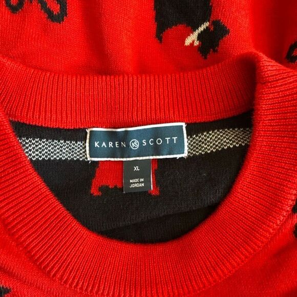 Karen Scott Scottie dog sweater womens size xl red black bows novelty print soft - Picture 6 of 11